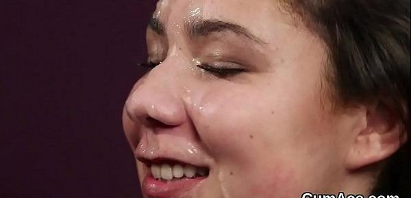  Wicked idol gets jizz load on her face eating all the jizm